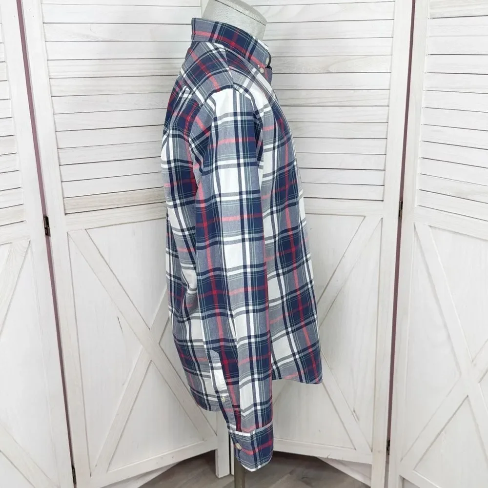 J. Crew Plaid Slim Fit Long Sleeve Button Down Shirt Blue Red Medium Preppy‎